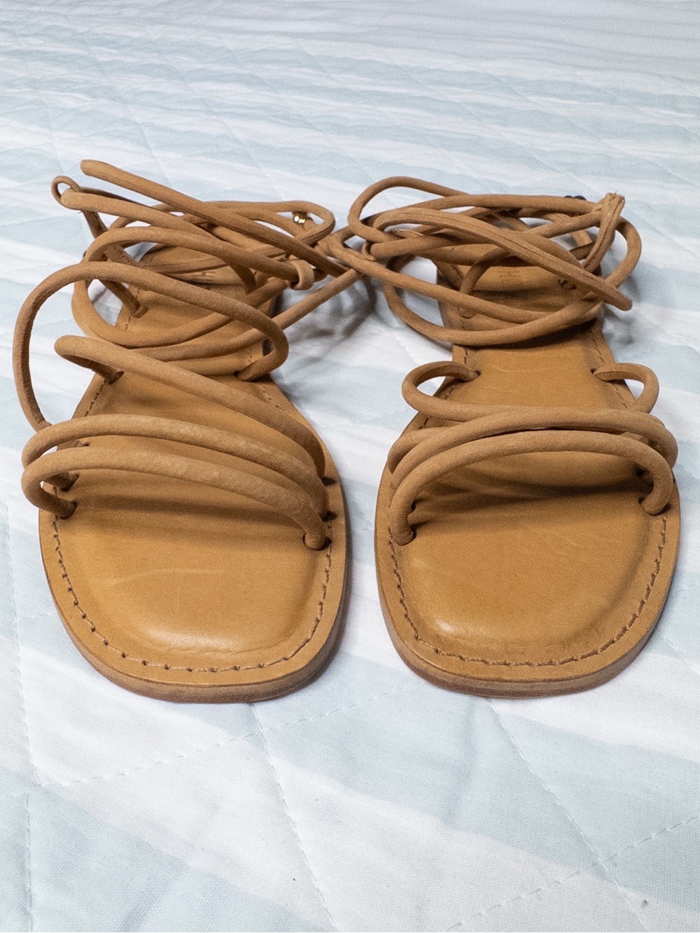 Schutz Madalena Flat Lace-Up Sandals Nougat Caramel NWT Size 7B - Picture 8 of 12